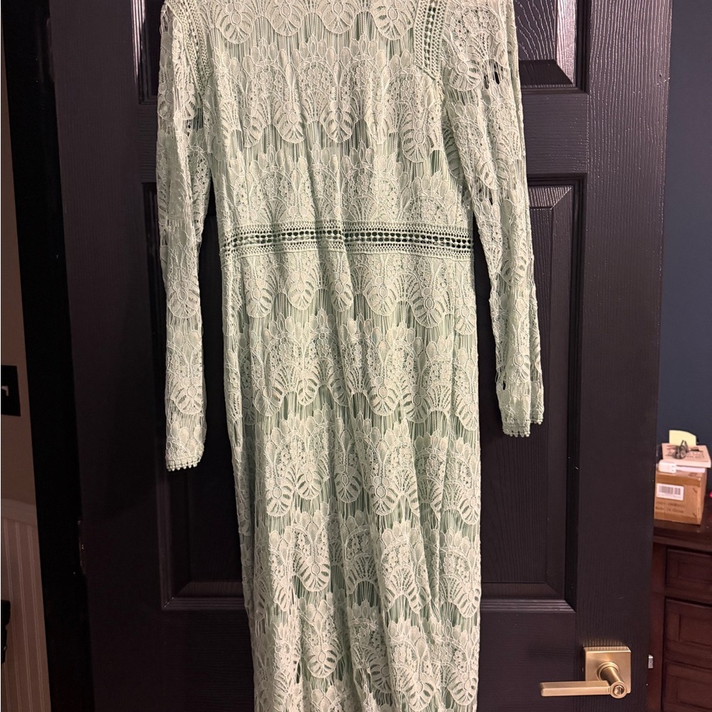 Love By Design Lace Long Sleeve Dress in Light Green